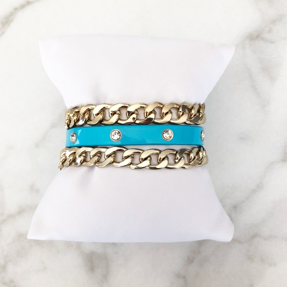 Blue & Gold Double Chain Wrap Bracelet